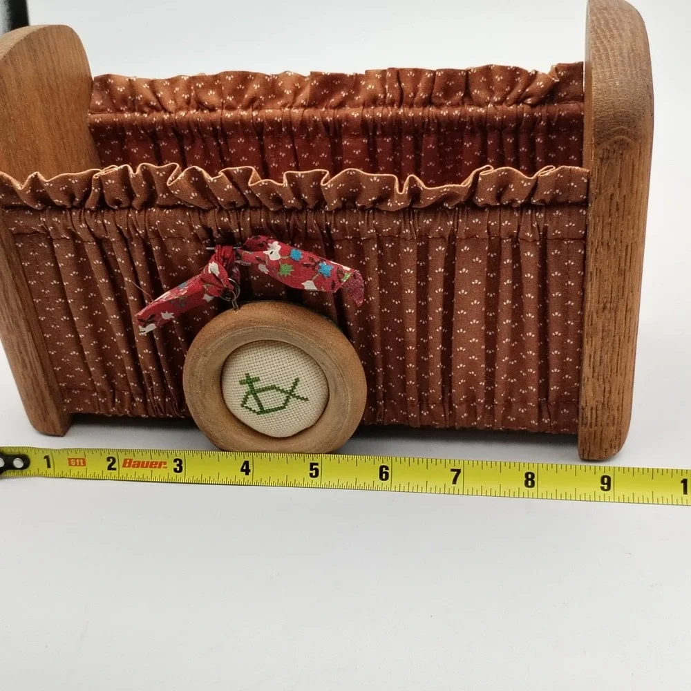 Vintage Wooden Cradle Napkin Holder Letter Sorter Gathered Fabric Cross Stitch‎
